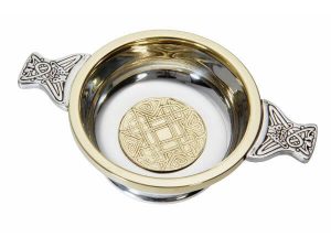 Pewter quaich with brass insert
