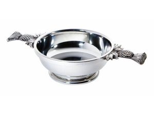 Pewter quaich with thistle handles